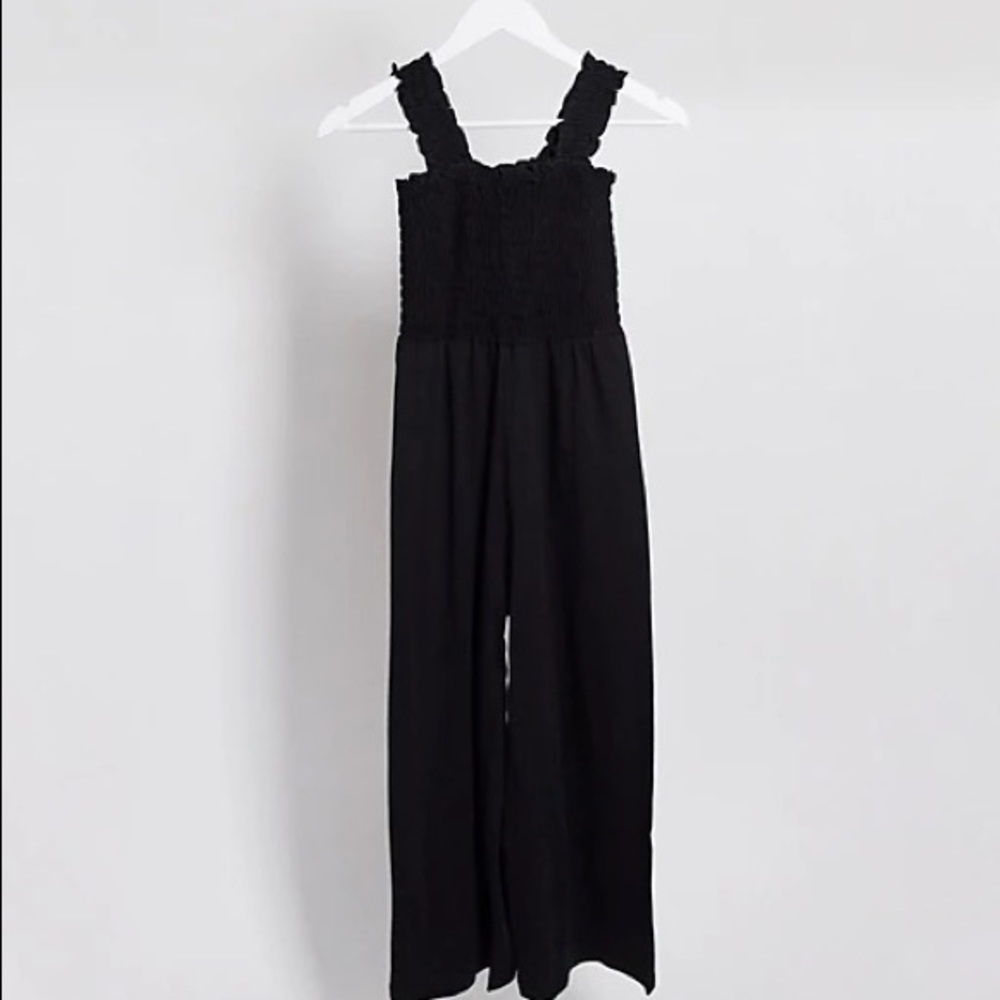 ASOS Topshop Petite strappy shirred all in one in black |size 6
